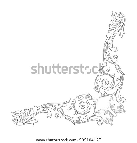 Vintage baroque corner scroll ornament engraving corner floral retro pattern antique style acanthus foliage swirl decorative design element filigree calligraphy. Element of Design.