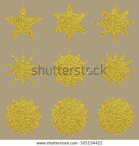 Collection of trendy gold stars shapes. Set sunburst design elements . Bursting rays clip art. Gold sparkles. Best for sale sticker, price label, quality sign. Christmas star.
