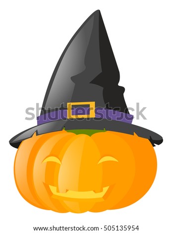 Jack-o-lantern wearing witch hat illustration