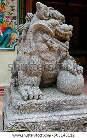 Chinese lion statues in Chinese temple.