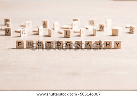 Word photo collected of wooden elements with the letters