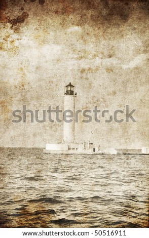 Operating lighthouse. Odessa. Ukraine. Photo in old image style.