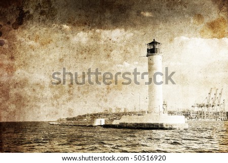 Operating lighthouse. Odessa. Ukraine. Photo in old image style.