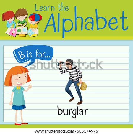Flashcard letter B is for burglar illustration
