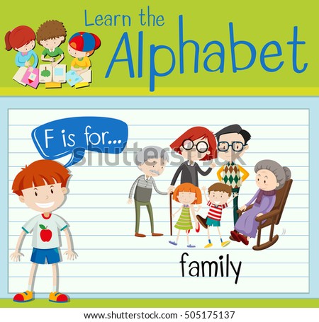 Flashcard letter F is for family illustration