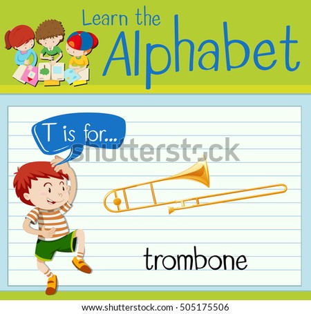 Flashcard letter T is for trombone illustration