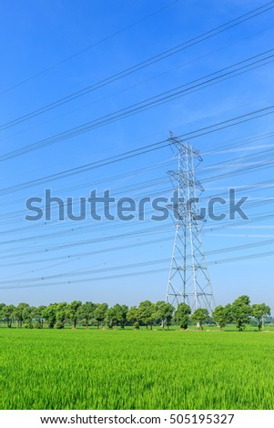 High voltage power tower scenery during the day