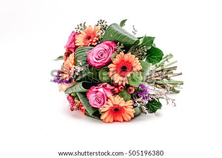 Beautiful pink and orange bouquet isolated on white background