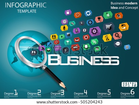 Business searching success for modern Idea and Concept Vector illustration Infographic template with magnifier,Pencil,World map,icon.