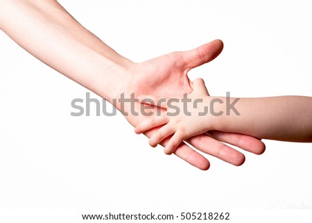 children and man hands isolated on white