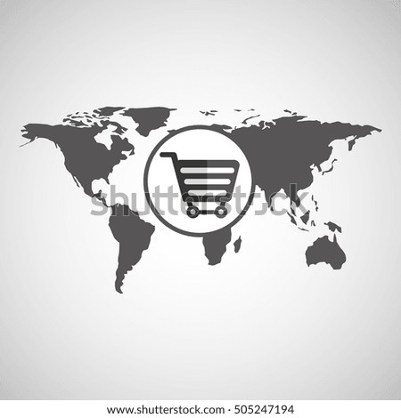 world map with shopping cart icon, vector illustration