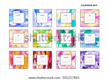 Calendar 2017 with hand drawn acrylic textures