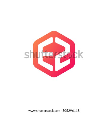 Initial letters EZ rounded hexagon shape red orange simple modern logo
