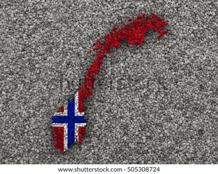 Map and flag of Norway on poppy seeds