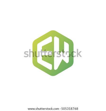 Initial letters EW rounded hexagon shape green simple modern logo