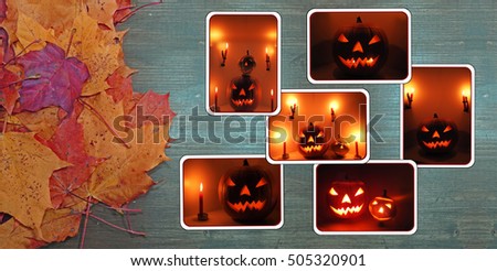 Halloween cards with pumpkin head jack lantern