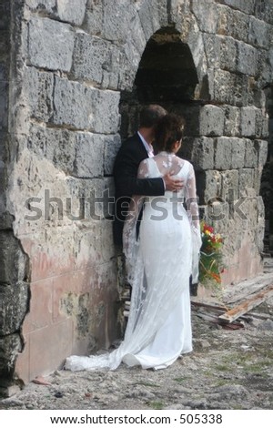 Bride and Groom at Old Stone Structure