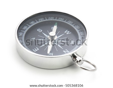 close up black compass isolated on white