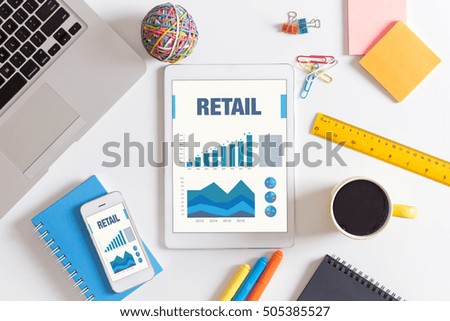 Business Charts Graphs on screen with RETAIL Concept