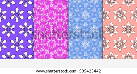 Fashion seamless floral color pattern. Modern patterns with geometry flowers. Vector illustration. Texture for holiday cards, Valentines day, wedding, wallpaper, web page.
