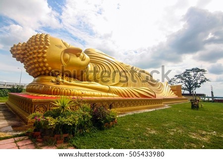 The big golden Buddha sleeping statue ,Lam Por Temple ,Songkhla province, the southern part of Thailand