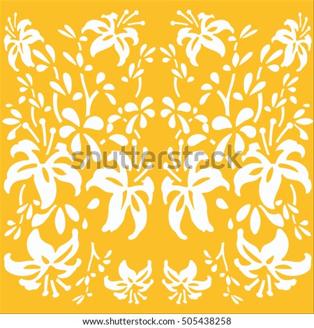 Decorative floral background with flowers white color on orange background