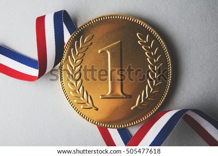 Gold first place winners medal. Success achievement concept