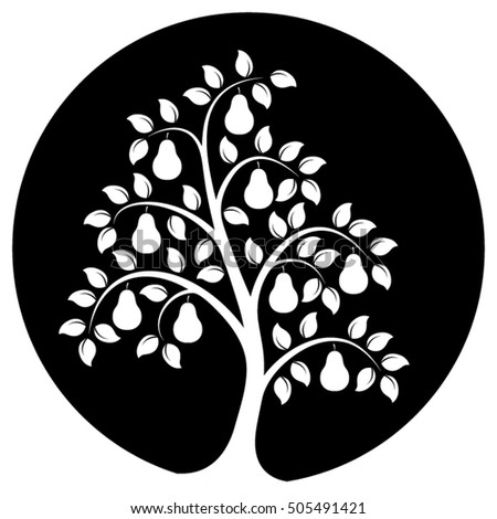 vector pear tree isolated on black round