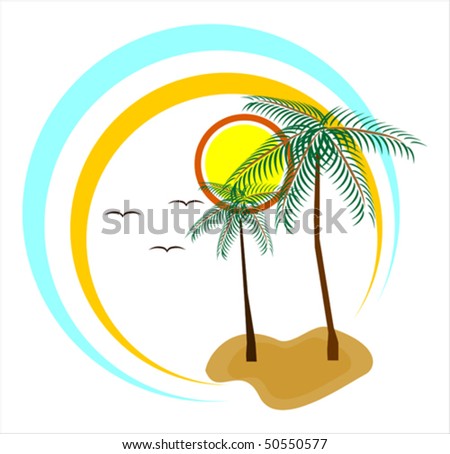 Colorful painting with two palm-trees. Vector illustration