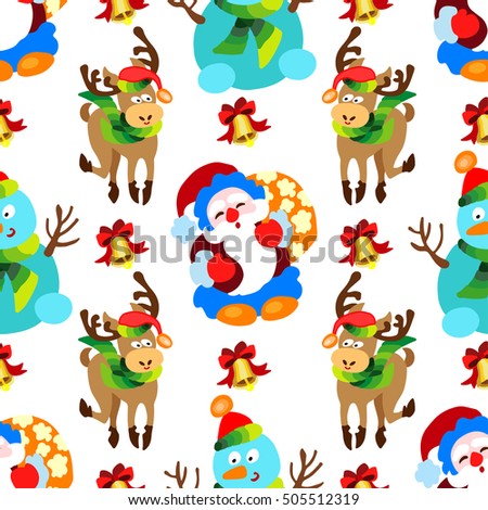 Christmas holiday seamless pattern with santa and reindeer.