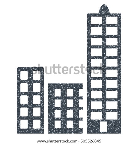 City grainy textured icon for overlay watermark stamps. Flat symbol with unclean texture. Dotted vector smooth blue ink rubber seal stamp with grunge design on a white background.