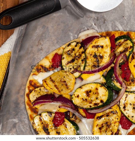 Grilled Vegetable Flatbread Pizza. Selective focus.