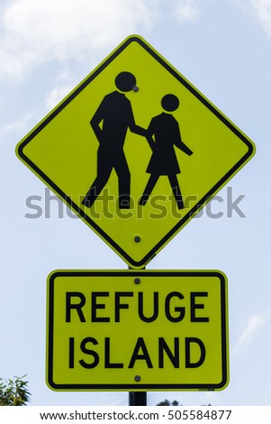 Pedestrian Refuge Island Ahead Sign