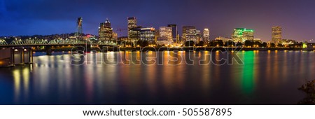 Portland City Skyline at Night.  Oregon