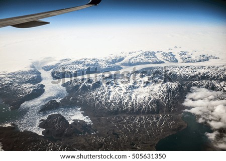 Aerial Shot Greenland white glacier landscape mountains 6