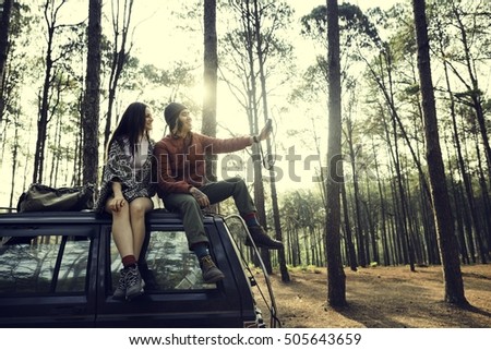 Backpacker Couple Travel Adventure Happiness Concept