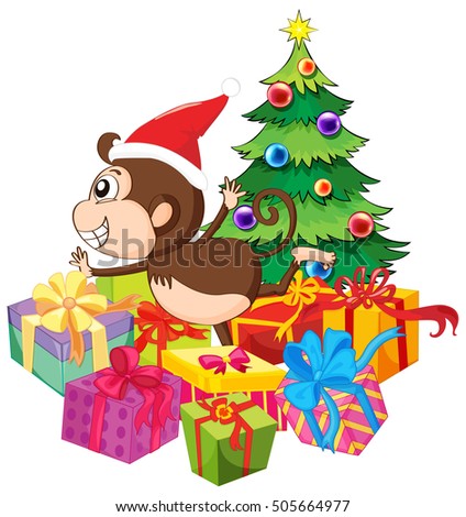 Christmas theme with monkey and tree illustration