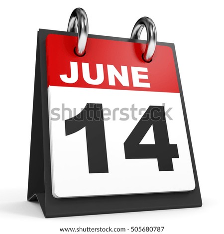 June 14. Calendar on white background. 3D illustration.