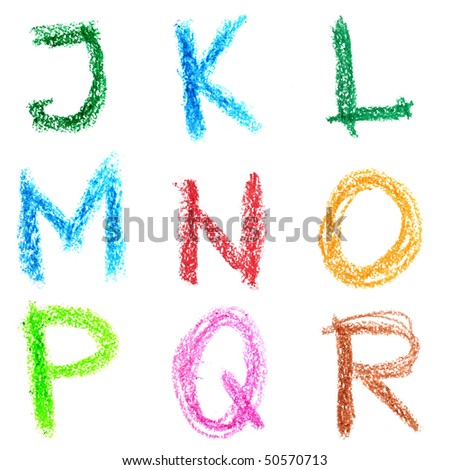 Crayon alphabet isolated over white background, Lettrs J - R