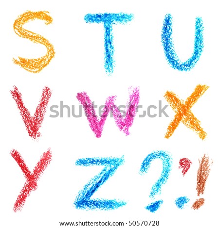 Crayon alphabet isolated over white background, Lettrs S - Z