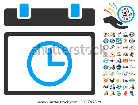 Date Time pictograph with bonus 2017 new year images. Glyph illustration style is flat iconic symbols,modern colors, rounded edges.