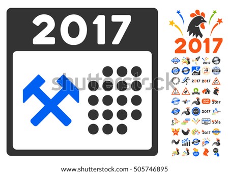 2017 Working Days icon with bonus 2017 new year design elements. Glyph illustration style is flat iconic symbols,modern colors.