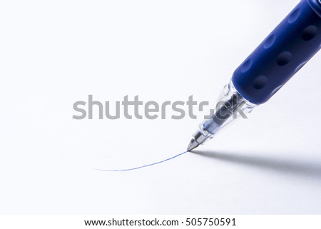 Blue pen closeup. Royalty-Free Stock Photo #505750591