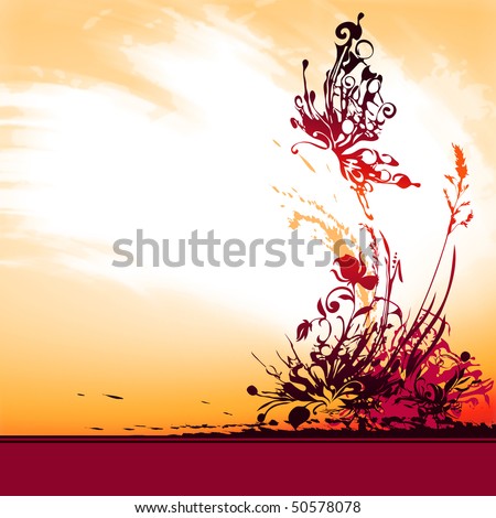abstract calligraphy background with butterfly, raster version