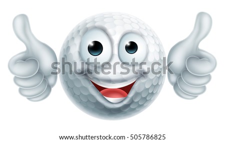 A happy cartoon golf ball man mascot character doing a double thumbs up
