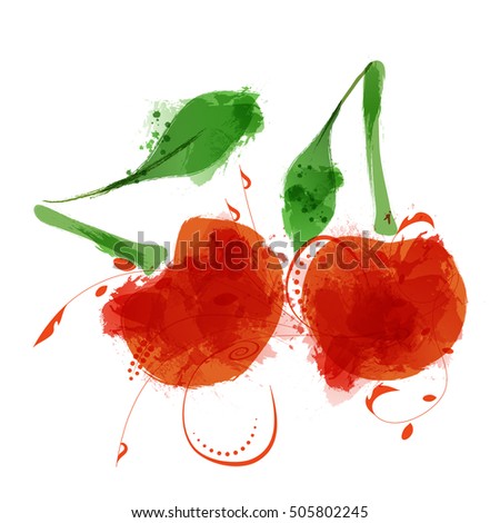 Cherry vector logo design template with ornament. Fruit or food icon.