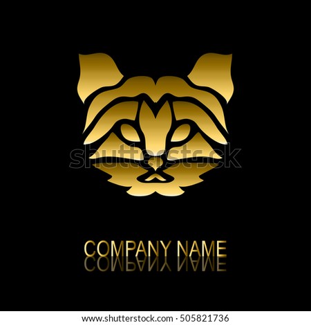 Abstract golden cat sign/symbol, design element. Can be used for corporate identity, company emblem, jewelry shape, print, labels, cards, manufacturing. Animal theme