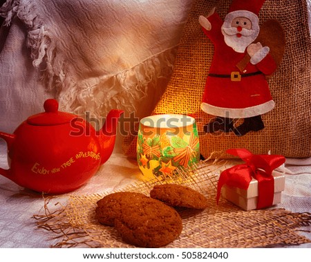 Christmas decor, tea, gift, cookies, candles