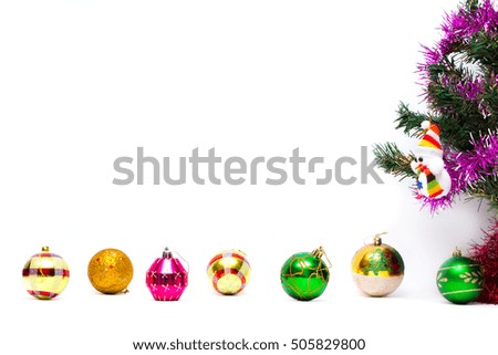 Christmas card snowman Christmas tree and Christmas decorations on white background