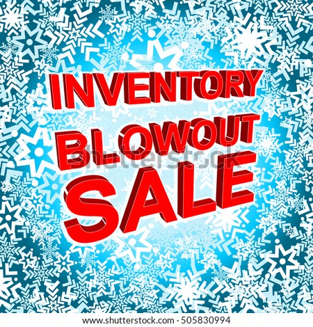 Big winter sale poster with INVENTORY BLOWOUT SALE text. Advertising blue and red vector banner template